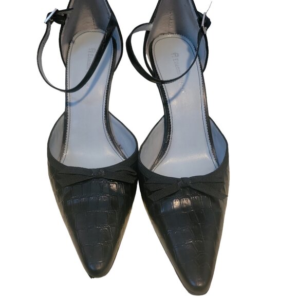 Etienne Aigner Adam Black Crocodile Point Toe D'Orsay Ankle Strap Pump Heels - Picture 4 of 13